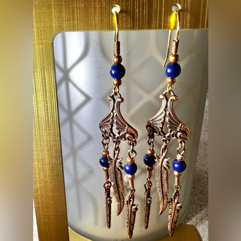 Vintage Copper & Lapis Native American dangle Earrings